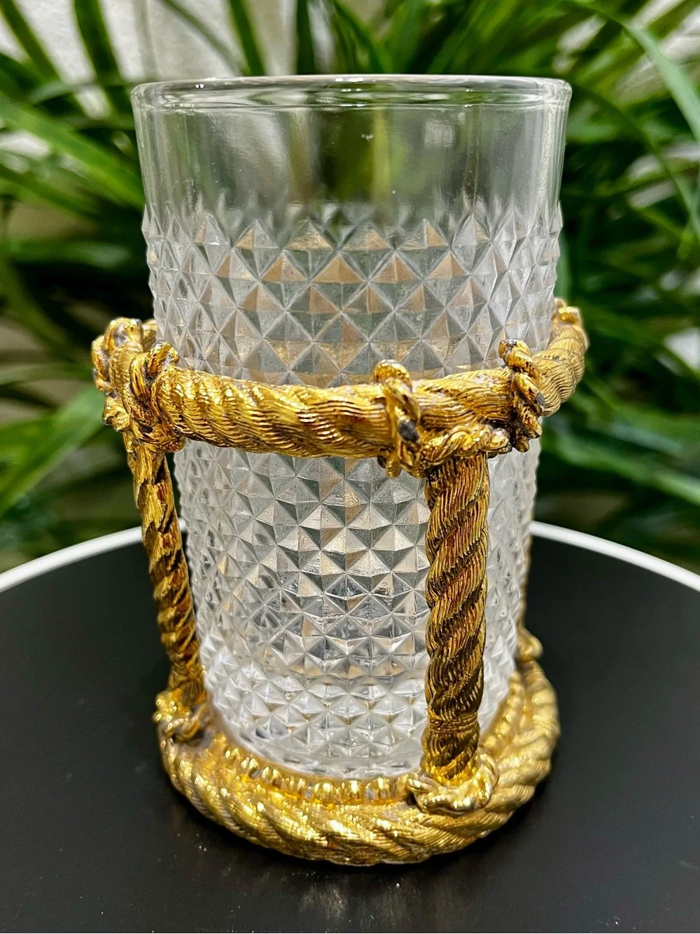 Vintage MCM Hollywood Regency Rope Braid Design Soap Dish and Glass Holder Set